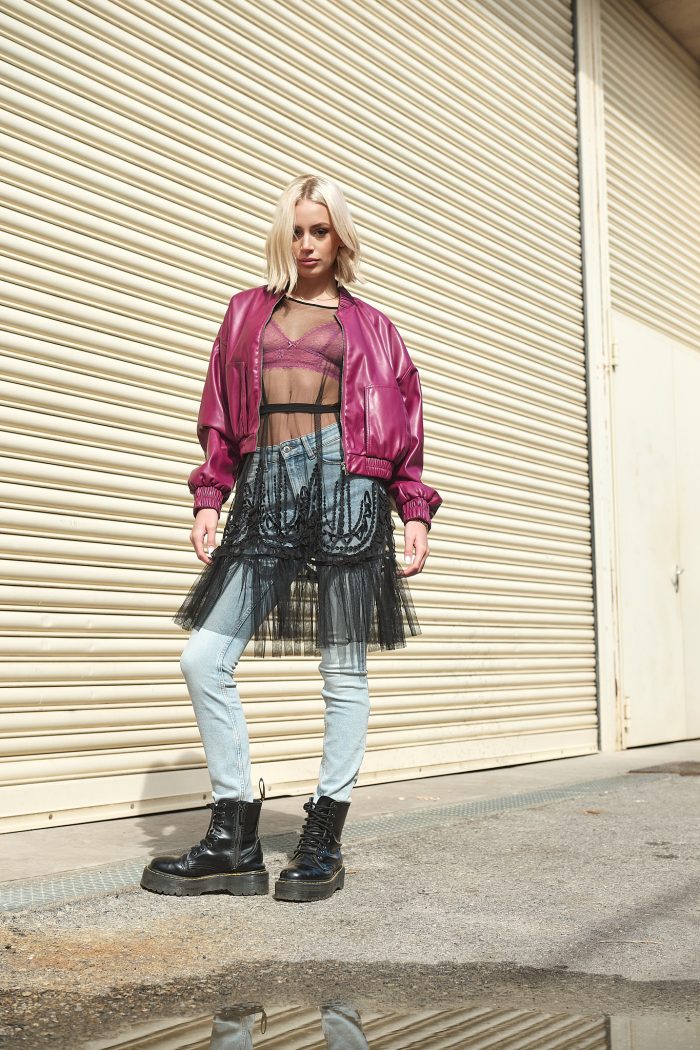 Bomber jacket δερματίνη “Rebel Rose”