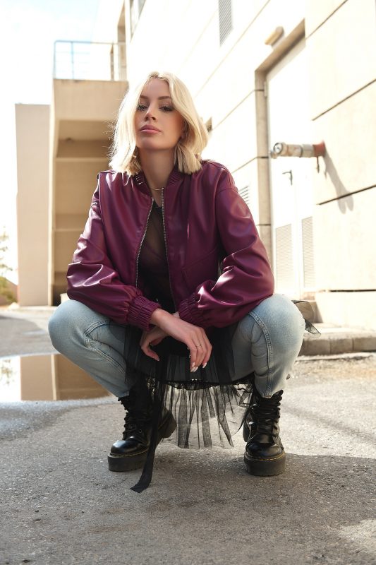 Bomber jacket δερματίνη “Rebel Rose”