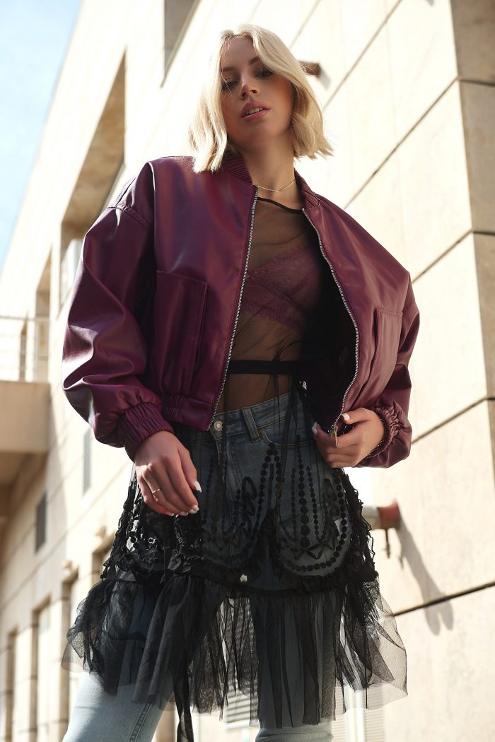 Bomber jacket δερματίνη “Rebel Rose”