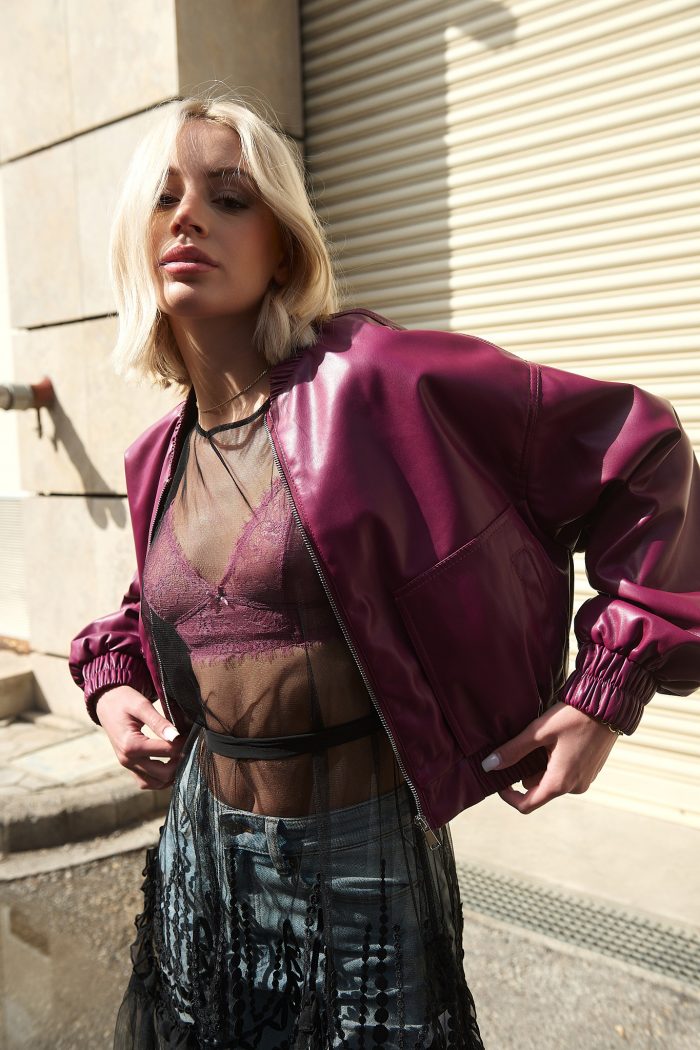 Bomber jacket δερματίνη “Rebel Rose”