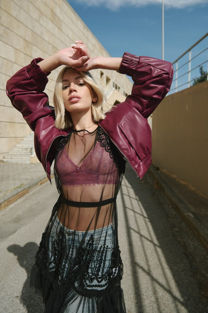 Bomber jacket δερματίνη “Rebel Rose”