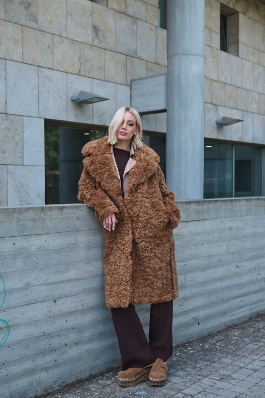 Μακρύ Γούνινο Παλτό Καφέ “Maranta”