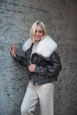 Δερμάτινο Bomber Με Πλούσιο Γιακά Γούνας “Evelyn”