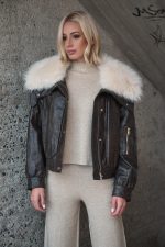 Δερμάτινο Bomber Με Πλούσιο Γιακά Γούνας “Evelyn”