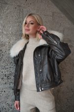 Δερμάτινο Bomber Με Πλούσιο Γιακά Γούνας “Evelyn”