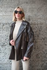 Καφέ Faux Leather Jacket Με Κρόσσια “Raven”