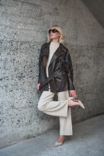 Καφέ Faux Leather Jacket Με Κρόσσια “Raven”