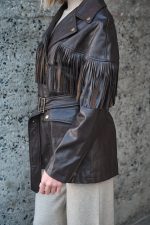 Καφέ Faux Leather Jacket Με Κρόσσια “Raven”