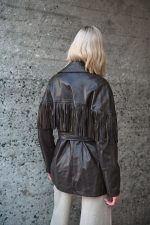 Καφέ Faux Leather Jacket Με Κρόσσια “Raven”