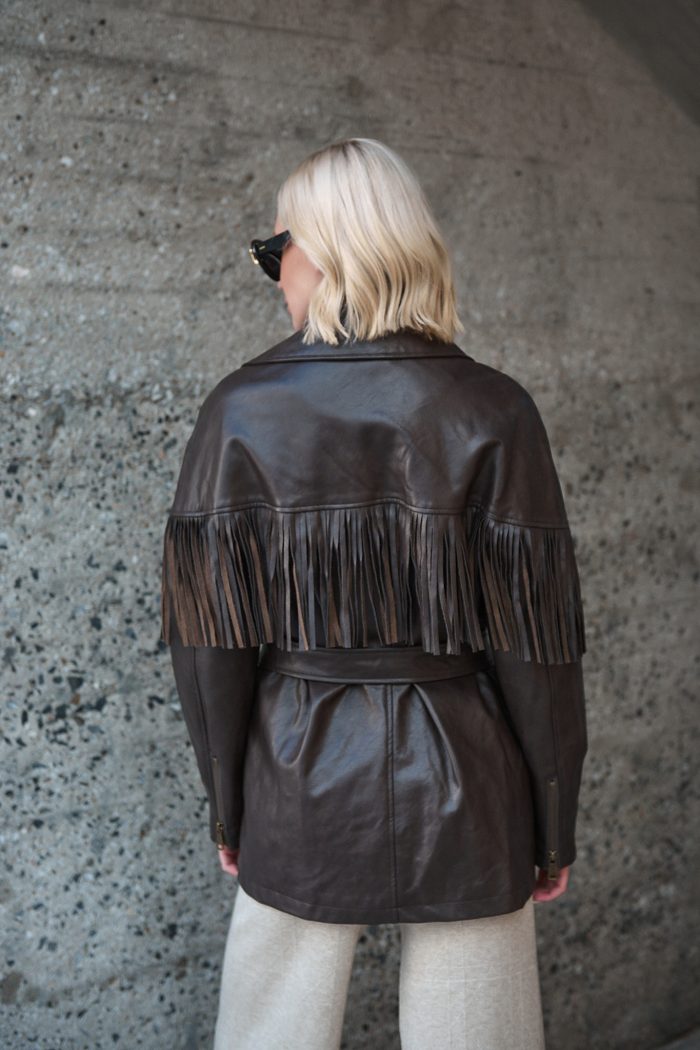 Καφέ Faux Leather Jacket Με Κρόσσια “Raven”