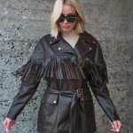 Καφέ Faux Leather Jacket Με Κρόσσια “Raven”