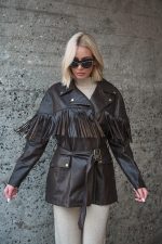 Καφέ Faux Leather Jacket Με Κρόσσια “Raven”