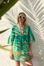 Καφτάνι Κεντημένο Σμαραγδί “Emerald Lark”