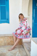 Καφτάνι Floral Ροζ “Camellia Breeze”