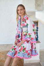 Καφτάνι Floral Ροζ “Camellia Breeze”
