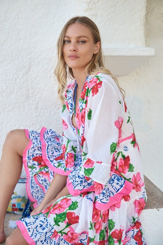 Καφτάνι Floral Ροζ “Camellia Breeze”
