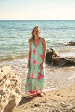 Φόρεμα Maxi Τιρκουάζ με Print Ήλιου “Aurelia”