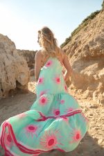 Φόρεμα Maxi Τιρκουάζ με Print Ήλιου “Aurelia”
