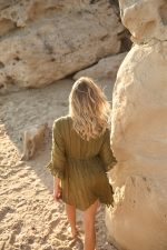 Κιμονό Boho Λαδί με Δαντέλα “Olivette”
