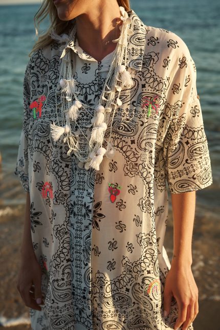 Πουκαμίσα Παραλίας Paisley Εκρού “Nerina”