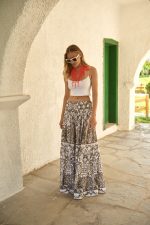 Φούστα Maxi Λευκή με Μπεζ Baroque Print “Serafina”
