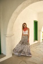 Φούστα Maxi Λευκή με Μπεζ Baroque Print “Serafina”