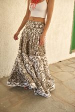 Φούστα Maxi Λευκή με Μπεζ Baroque Print “Serafina”