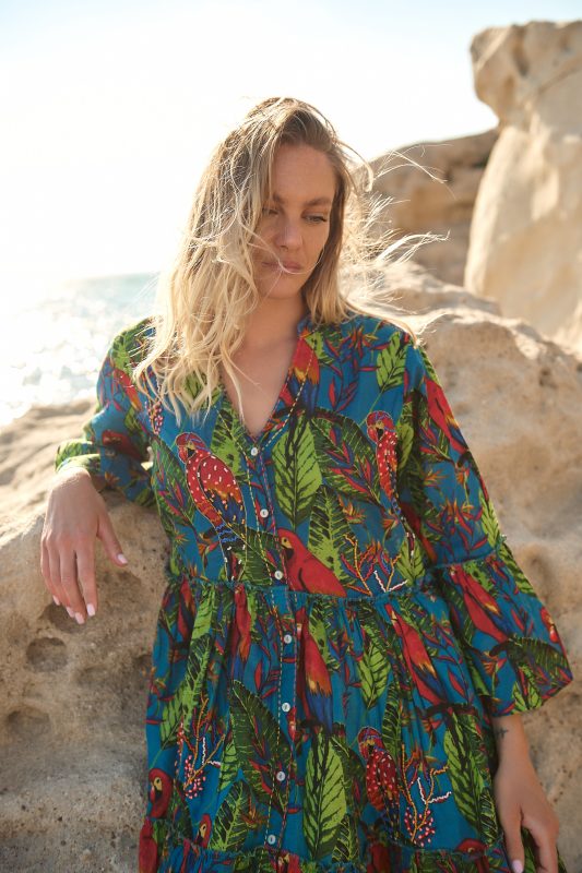 Φόρεμα Tropical Print Μπλε “Ara”