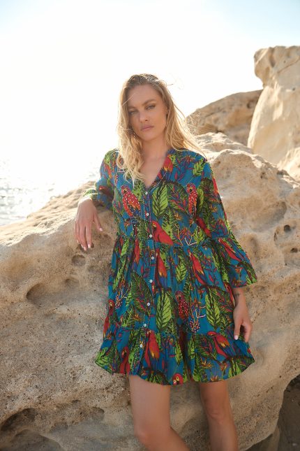 Φόρεμα Tropical Print Μπλε “Ara”