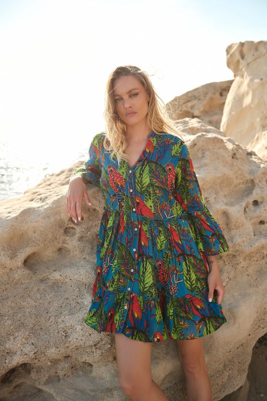 Φόρεμα Tropical Print Μπλε “Ara”