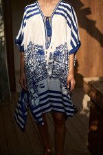Καφτάνι Παραλίας Λευκό Μπλε Print "Alba"
