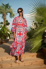 Φόρεμα Παραλίας Red Coral Print "Noemi"