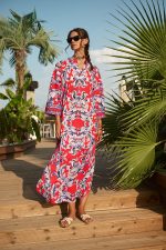 Φόρεμα Παραλίας Red Coral Print "Noemi"