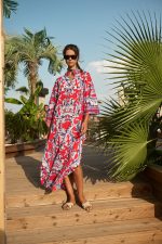 Φόρεμα Παραλίας Red Coral Print "Noemi"