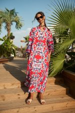 Φόρεμα Παραλίας Red Coral Print "Noemi"