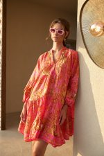 Oversized Φόρεμα Παραλίας Κοραλί με Baroque Print "Lyrica"