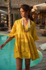 Boho Mini Κίτρινο Φόρεμα με Βολάν "Liora"