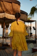 Boho Mini Κίτρινο Φόρεμα με Βολάν "Liora"