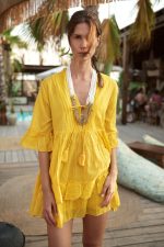 Boho Mini Κίτρινο Φόρεμα με Βολάν "Liora"